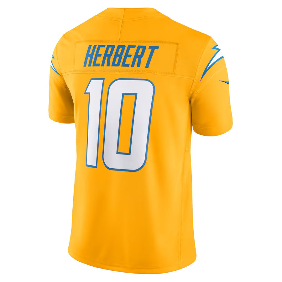 LA.Chargers #10 Justin Herbert Gold Vapor F.U.S.E. Limited Jersey Stitched American Football Jerseys