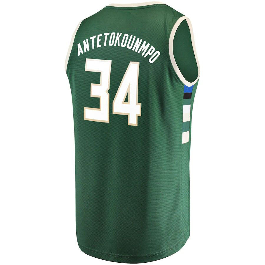 M.Bucks #34 Giannis Antetokounmpo Fanatics Branded Fast Break Replica Player Jersey Green Icon Edition Stitched American Basketball Jersey