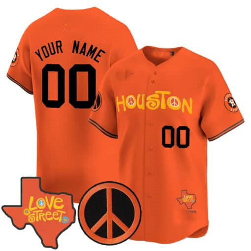 Custom Houston Astros Love Street & Peace Sign Patch Vapor Premier Limited V2 ¡§C All Stitched Baseball Jersey
