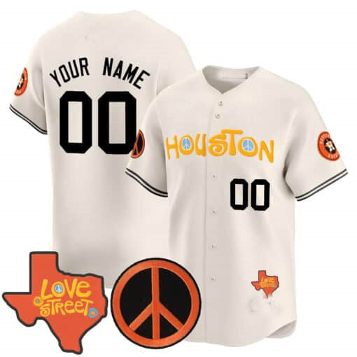 Custom Houston Astros Love Street & Peace Sign Patch Vapor Premier Limited V2 ¡§C All Stitched Baseball Jersey