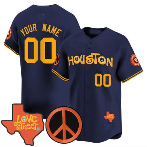 Custom Houston Astros Love Street & Peace Sign Patch Vapor Premier Limited V2 ¡§C All Stitched Baseball Jersey