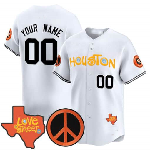 Custom Houston Astros Love Street & Peace Sign Patch Vapor Premier Limited V2 ¡§C All Stitched Baseball Jersey
