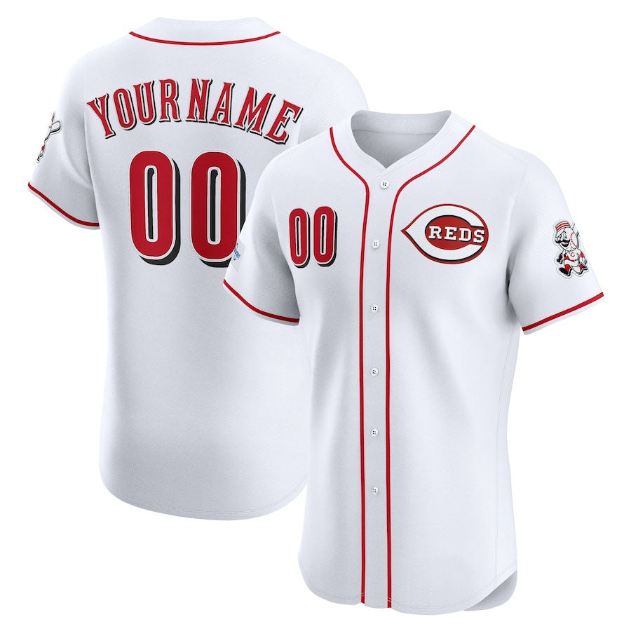 Custom Cincinnati Reds Home Elite Sponsor Patch Jersey ¡§C White Stitched Baseball Jerseys