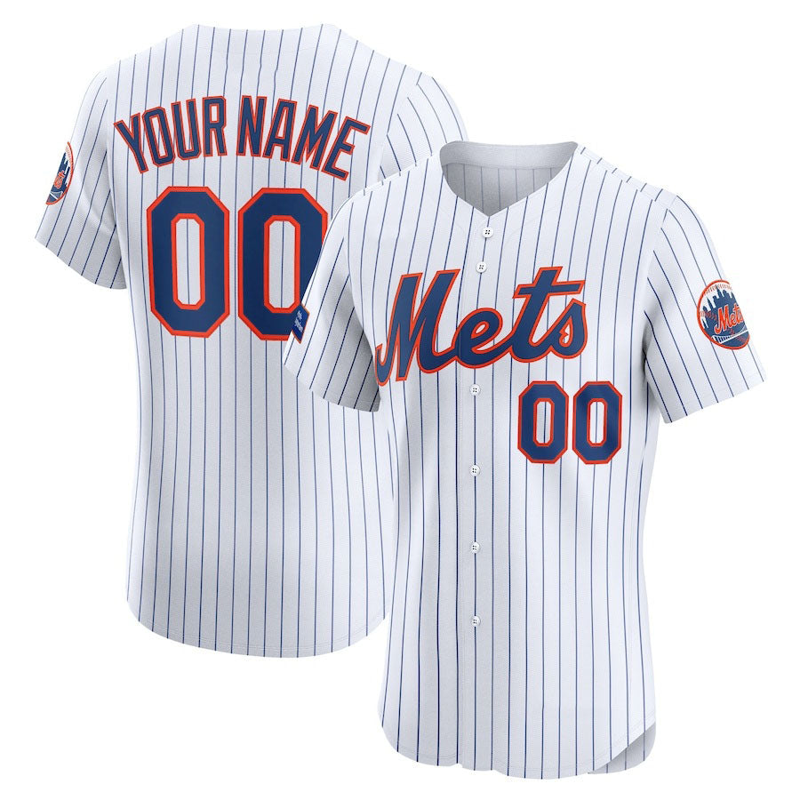 Custom New York Mets Home Elite Sponsor Patch Jersey ¡§C White Stitched Baseball Jersey