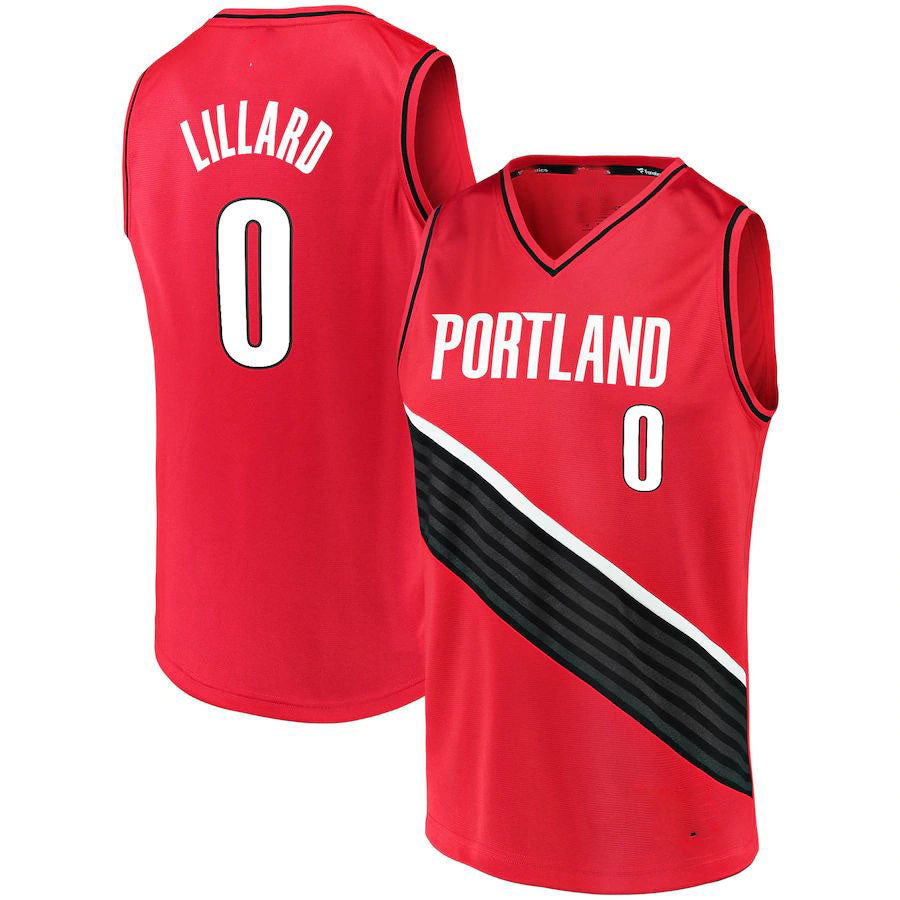 P.Trail Blazers #0 Damian Lillard Fanatics Branded 2020-21 Fast Break Replica Jersey Statement Edition Red Stitched American Basketball Jersey