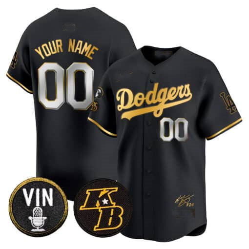 Custom Los Angeles Dodgers Vin Patch & Kobe Bryant Signature Vapor Premier Limited ¡§C All Stitched Baseball Jersey