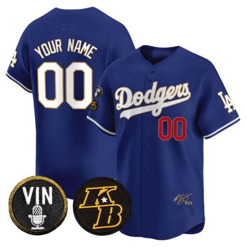 Custom Los Angeles Dodgers Vin Patch & Kobe Bryant Signature Vapor Premier Limited ¡§C All Stitched Baseball Jersey