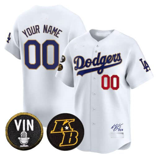 Custom Los Angeles Dodgers Vin Patch & Kobe Bryant Signature Vapor Premier Limited ¡§C All Stitched Baseball Jersey
