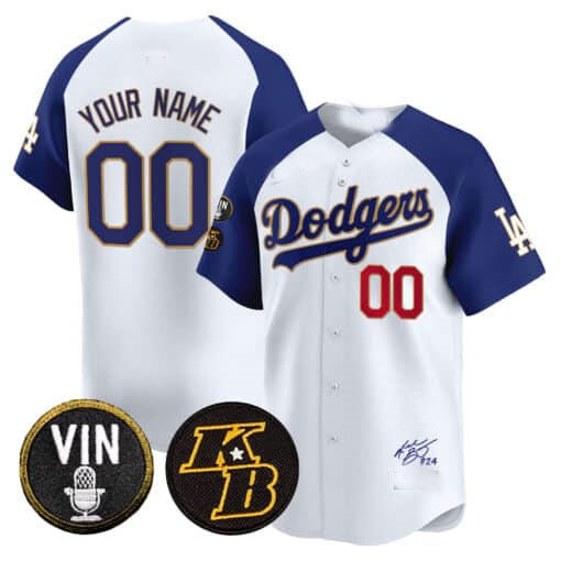 Custom Los Angeles Dodgers Vin Patch & Kobe Bryant Signature Vapor Premier Limited ¡§C All Stitched Baseball Jersey
