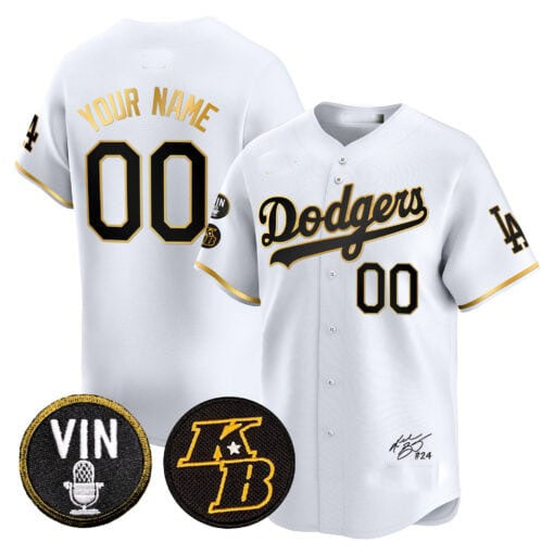 Custom Los Angeles Dodgers Vin Patch & Kobe Bryant Signature Vapor Premier Limited ¡§C All Stitched Baseball Jersey