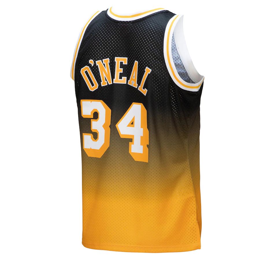 LA.Lakers #34 Shaquille O'Neal Mitchell & Ness 1996-97 Hardwood Classics Fadeaway Swingman Player Jersey Gold Black Stitched American Basketball Jersey