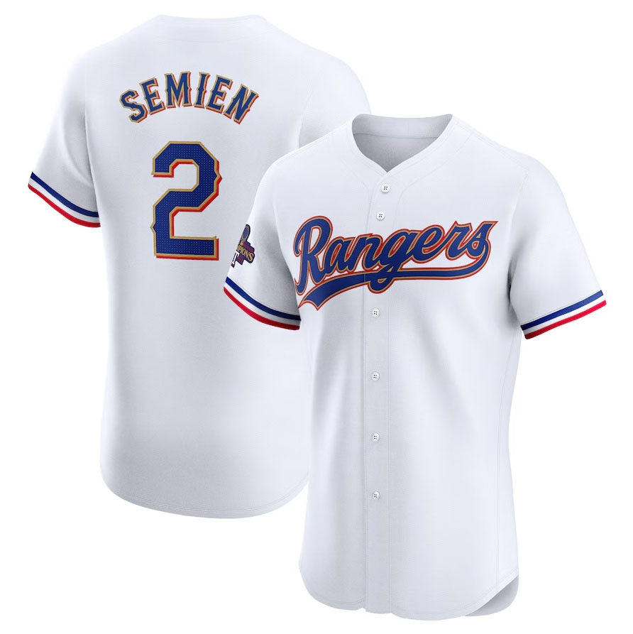 Texas Rangers #2 Marcus Semien 2024 Gold Collection Elite Player Jersey ¡§C White Baseball Jerseys
