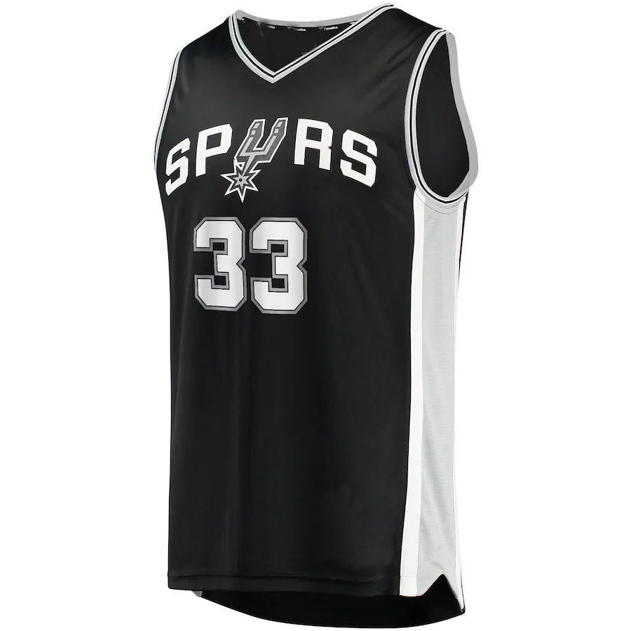 S.Antonio Spurs #33 Tre Jones Fanatics Branded 2021-22 Fast Break Replica Jersey Icon Edition Black Stitched American Basketball Jersey