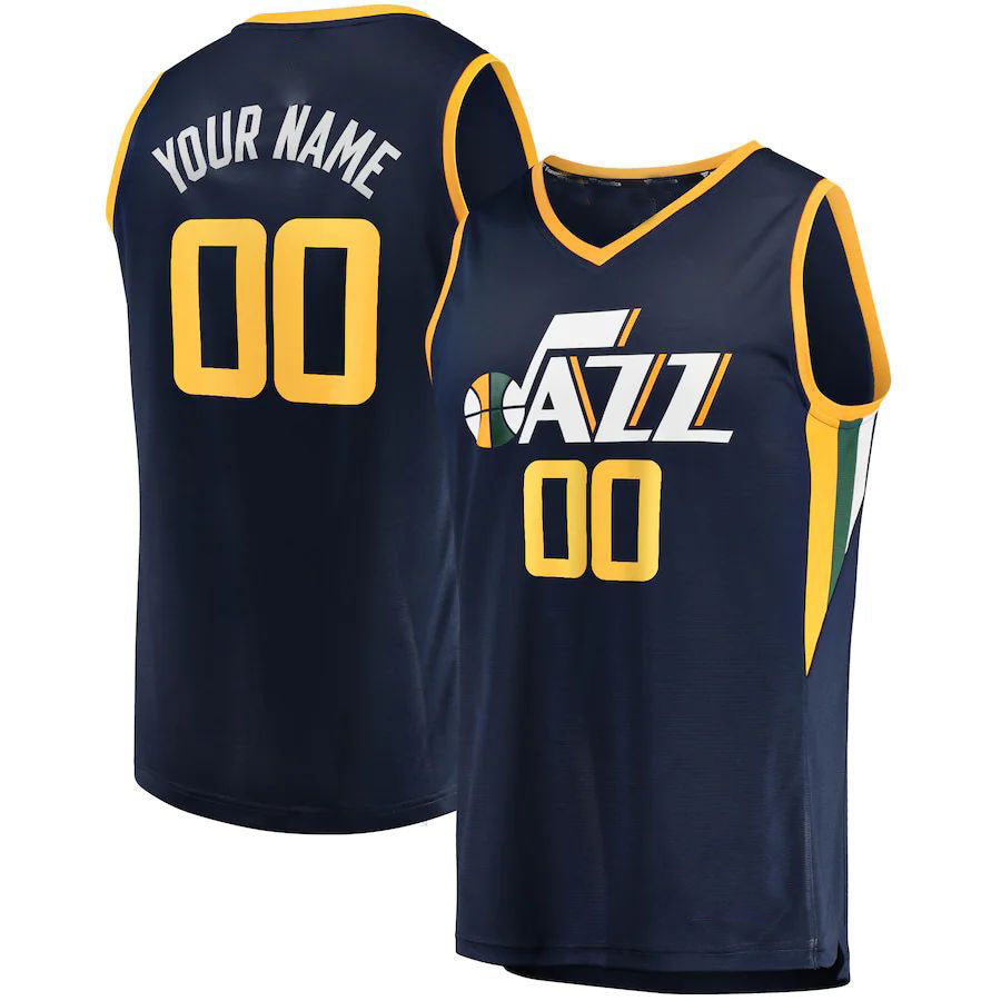 Custom U.Jazz Fanatics Branded Fast Break Custom Replica Jersey Navy Icon Edition Stitched Basketball Jersey