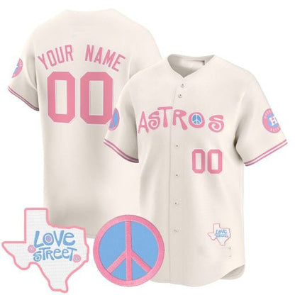 Custom Houston Astros Love Street & Peace Sign Patch Bubblegum Pink Vapor Premier Limited ¡§C All Stitched Baseball Jersey