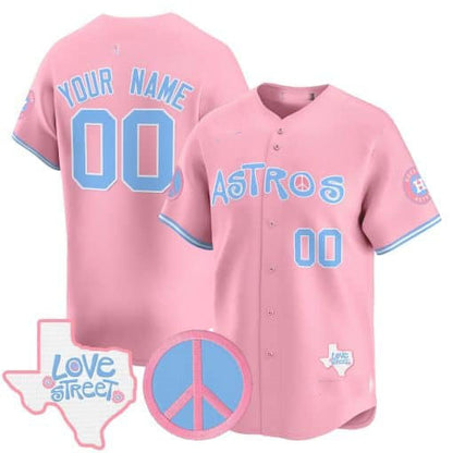 Custom Houston Astros Love Street & Peace Sign Patch Bubblegum Pink Vapor Premier Limited ¡§C All Stitched Baseball Jersey
