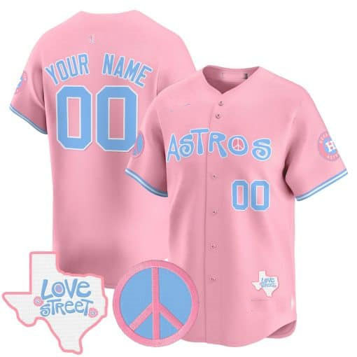 Custom Houston Astros Love Street & Peace Sign Patch Bubblegum Pink Vapor Premier Limited ¡§C All Stitched Baseball Jersey