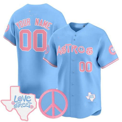 Custom Houston Astros Love Street & Peace Sign Patch Bubblegum Pink Vapor Premier Limited ¡§C All Stitched Baseball Jersey