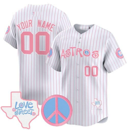 Custom Houston Astros Love Street & Peace Sign Patch Bubblegum Pink Vapor Premier Limited ¡§C All Stitched Baseball Jersey