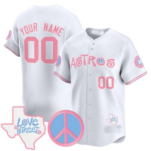 Custom Houston Astros Love Street & Peace Sign Patch Bubblegum Pink Vapor Premier Limited ¡§C All Stitched Baseball Jersey