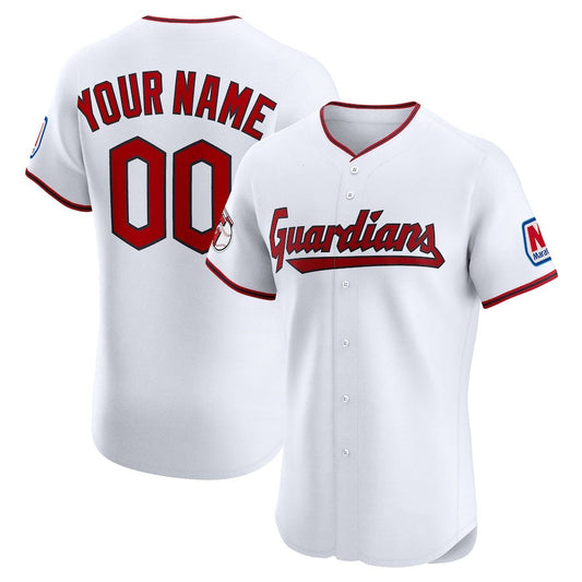 Custom Cleveland Guardians Home Elite Sponsor Patch Jersey ¡§C White Stitched Baseball Jerseys