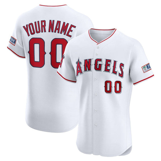 Custom Los Angeles Angels Home Elite Sponsor Patch Jersey ¡§C White Stitched Baseball Jersey