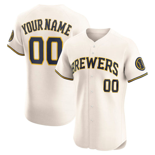 Custom Milwaukee Brewers Home Elite Jersey ¡§C Cream Stitched Baseball Jersey