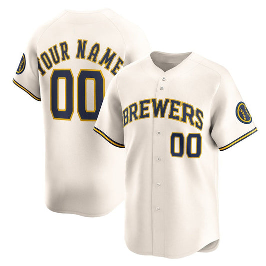 Custom Milwaukee Brewers Home Limited Jersey ¡§C Cream Stitched Baseball Jersey