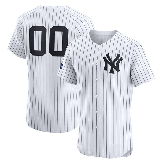 Custom New York Yankees Home Elite Sponsor Patch Jersey ¡§C White Stitched Baseball Jersey