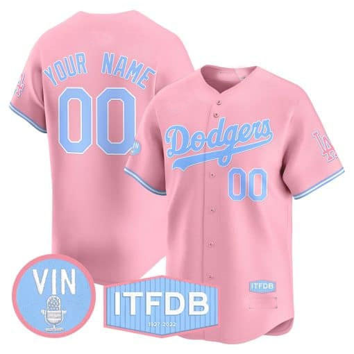 Custom Los Angeles Dodgers Vin ITFDB Patch Bubblegum Pink Vapor Premier Limited ¡§C All Stitched Baseball Jersey