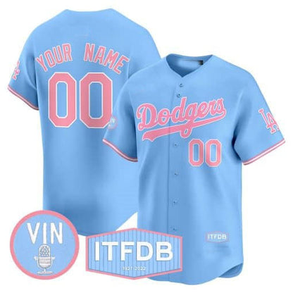 Custom Los Angeles Dodgers Vin ITFDB Patch Bubblegum Pink Vapor Premier Limited ¡§C All Stitched Baseball Jersey