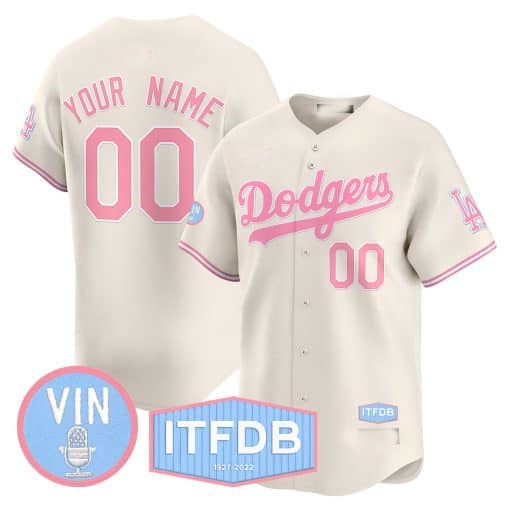 Custom Los Angeles Dodgers Vin ITFDB Patch Bubblegum Pink Vapor Premier Limited ¡§C All Stitched Baseball Jersey