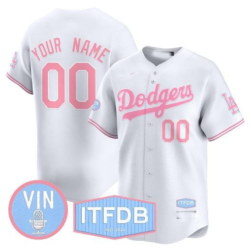 Custom Los Angeles Dodgers Vin ITFDB Patch Bubblegum Pink Vapor Premier Limited ¡§C All Stitched Baseball Jersey