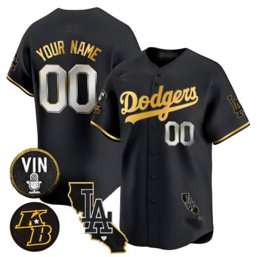 Custom Los Angeles Dodgers Vin Patch & Kobe Bryant Gold Trim Vapor Premier Limited V2 ¡§C All Stitched Baseball Jersey