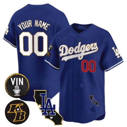 Custom Los Angeles Dodgers Vin Patch & Kobe Bryant Gold Trim Vapor Premier Limited V2 ¡§C All Stitched Baseball Jersey