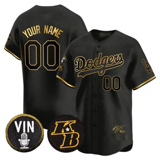 Custom Los Angeles Dodgers Vin Patch & Kobe Bryant Signature Vapor Premier Limited ¡§C All Stitched Baseball Jersey