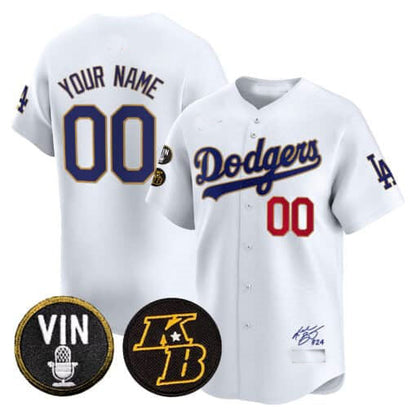 Custom Los Angeles Dodgers Vin Patch & Kobe Bryant Signature Vapor Premier Limited ¡§C All Stitched Baseball Jersey