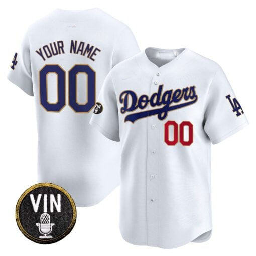 Custom Los Angeles Dodgers Vin Scully Patch Gold Trim Vapor Premier Limited ¡§C All Stitched Baseball Jersey