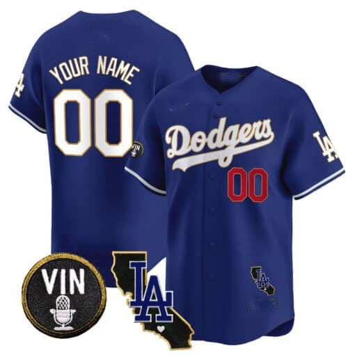 Custom Los Angeles Dodgers Vin & California Patch Gold Trim Vapor Premier Limited ¡§C All Stitched Baseball Jersey