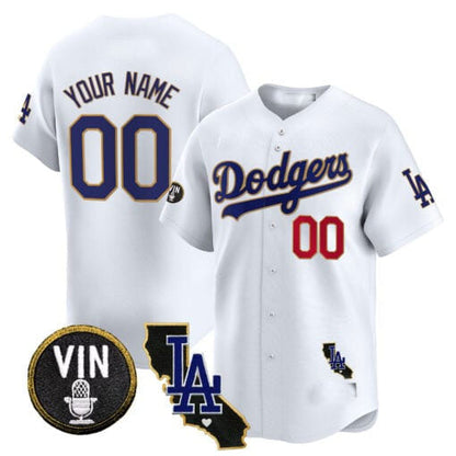 Custom Los Angeles Dodgers Vin & California Patch Gold Trim Vapor Premier Limited ¡§C All Stitched Baseball Jersey