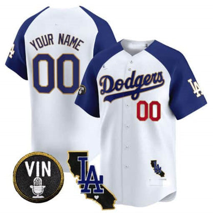 Custom Los Angeles Dodgers Vin & California Patch Gold Trim Vapor Premier Limited ¡§C All Stitched Baseball Jersey