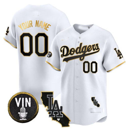 Custom Los Angeles Dodgers Vin & California Patch Gold Trim Vapor Premier Limited ¡§C All Stitched Baseball Jersey