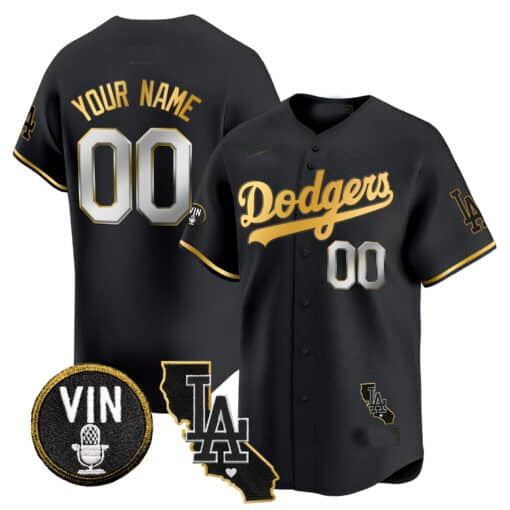 Custom Los Angeles Dodgers Vin & California Patch Gold Trim Vapor Premier Limited ¡§C All Stitched Baseball Jersey