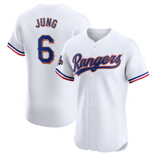 Texas Rangers #6 Josh Jung 2024 Gold Collection Elite Player Jersey ¡§C White Baseball Jerseys